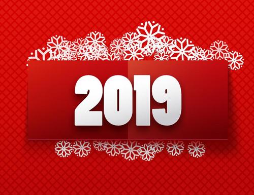 2019 new year red background with snowflake vector