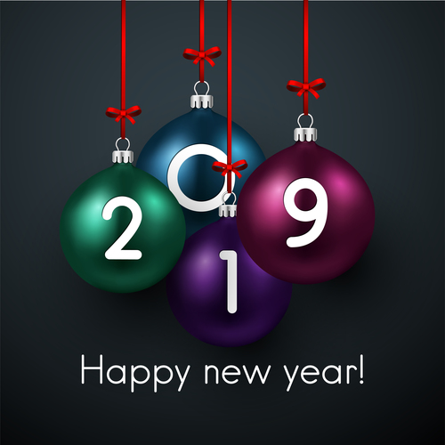 2019 new year with decor ball vector