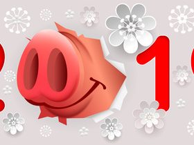 2019 pig year with flower background vector