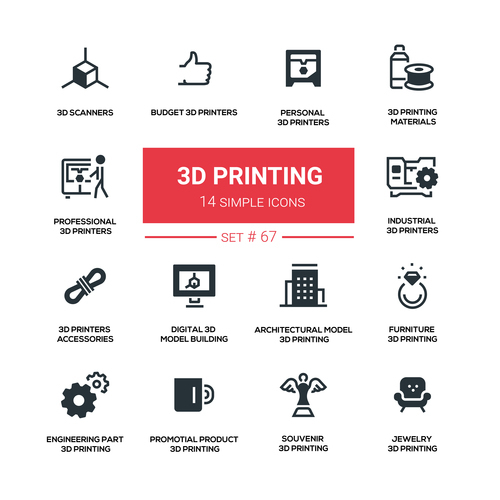 3D printing icons vectors