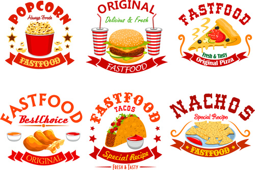 6 creative food label vector material