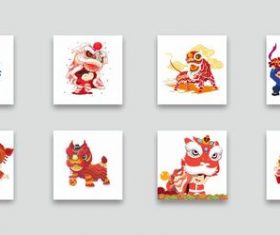 8 new year characters lion dance cartoon elements vector