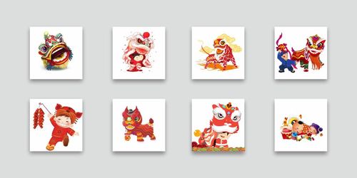 8 new year characters lion dance cartoon elements vector