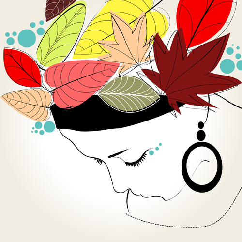 Abstract background with autumn girl vector 02