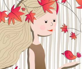 Abstract background with autumn girl vector 03