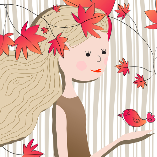 Abstract background with autumn girl vector 03