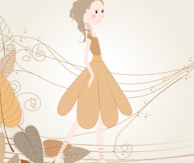 Abstract background with autumn girl vector 04