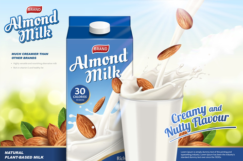 Almond milk advertising poster vector 04