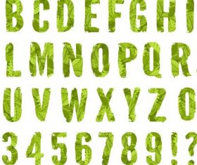 Alphabet fonts with green leaves vector