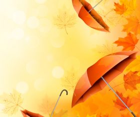 Autumn abstract background with color leaves and umbrelles vector