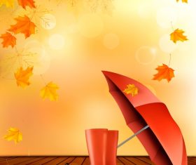 Autumn background with color leaves and umbrella and rubber vector