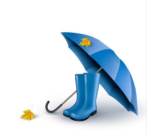 Autumn background with umbrella and rubber boots vector
