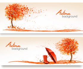 Autumn banners with colorful trees and umbrella vector