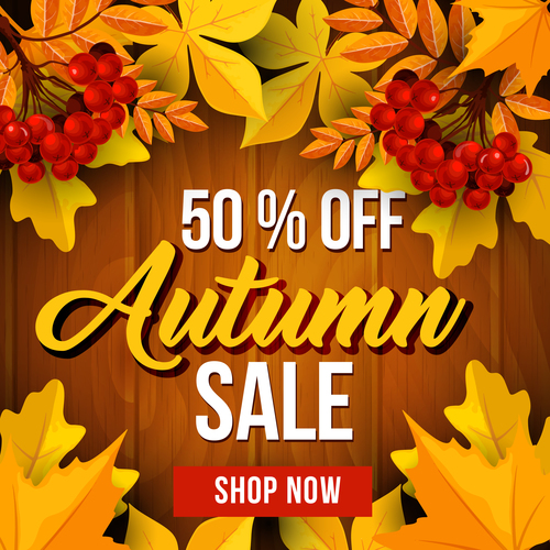 Autumn discount sale background design vector