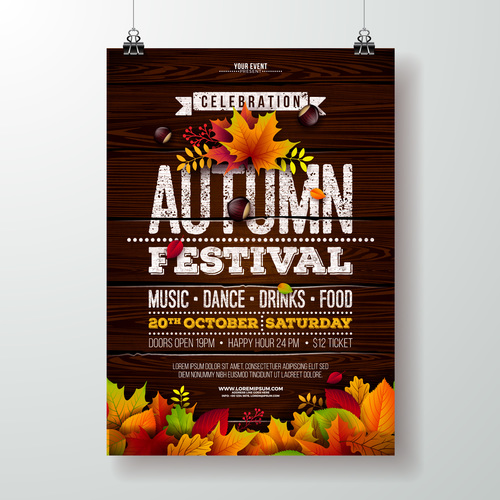 Autumn festvial party flyer with poster template vector 01