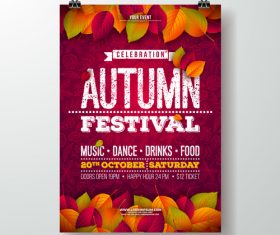Autumn festvial party flyer with poster template vector 03