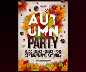 Autumn festvial party flyer with poster template vector 04
