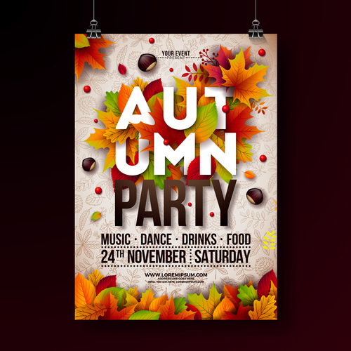 Autumn festvial party flyer with poster template vector 04