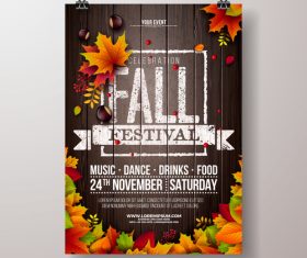 Autumn festvial party flyer with poster template vector 05