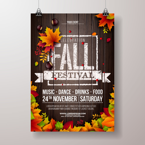 Autumn festvial party flyer with poster template vector 05