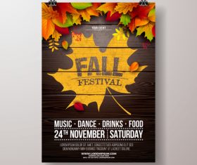 Autumn festvial party flyer with poster template vector 06
