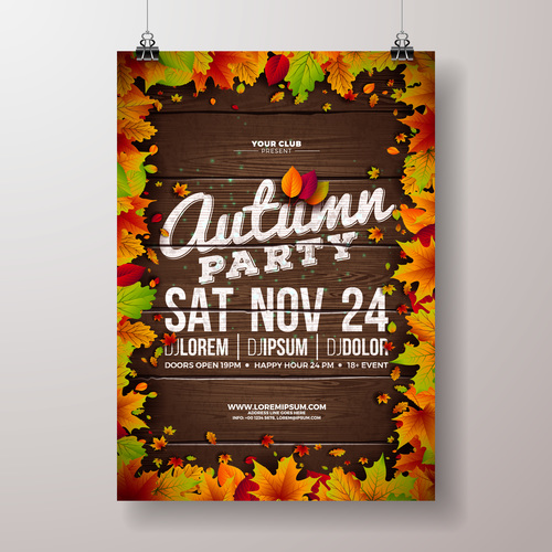 Autumn festvial party flyer with poster template vector 07