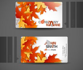 Autumn leaves with business cards template vector