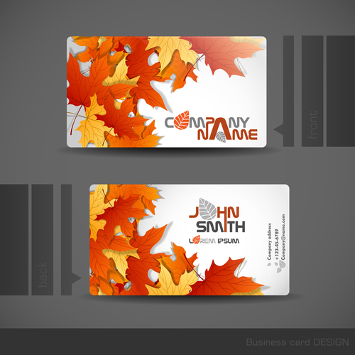 Autumn leaves with business cards template vector