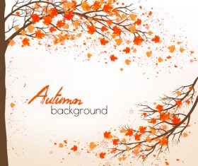Autumn nature background with colorful leaves and two trees vector