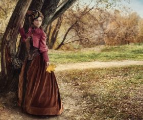 Autumn outdoor retro woman Stock Photo 01