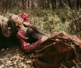 Autumn outdoor retro woman Stock Photo 02