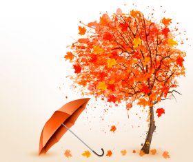 Autumn red tree with umbrelle background vector