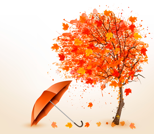 Autumn red tree with umbrelle background vector