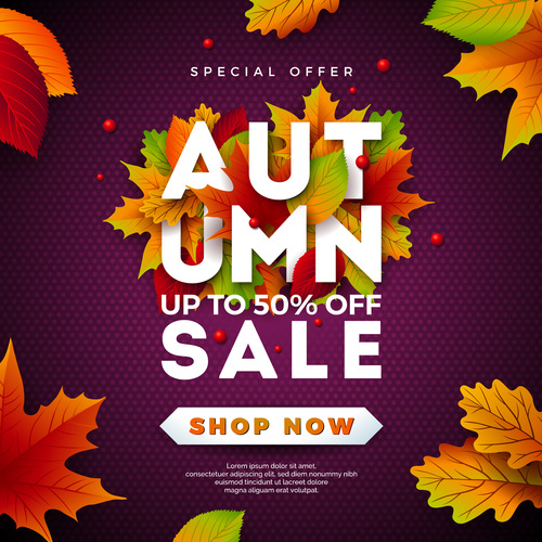 Autumn sale discount poster vectors 03