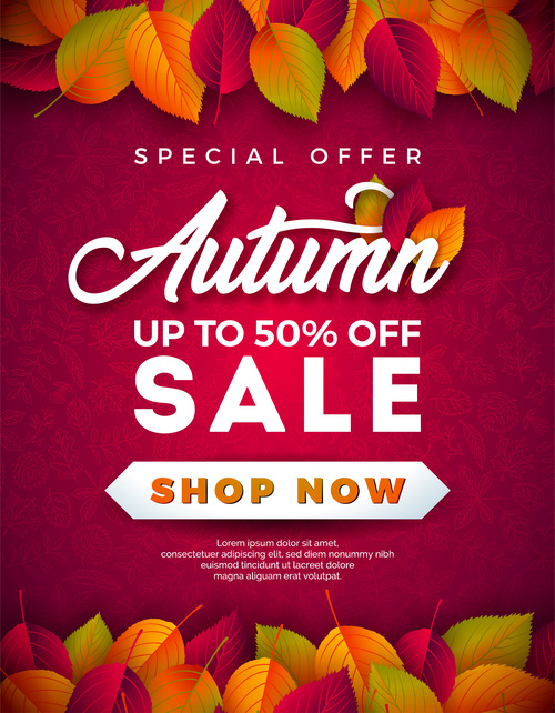 Autumn sale discount poster vectors 04