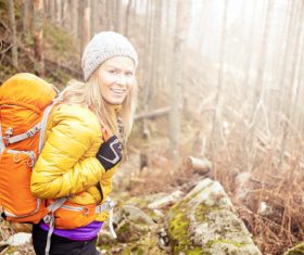 Autumn travel on foot woman Stock Photo