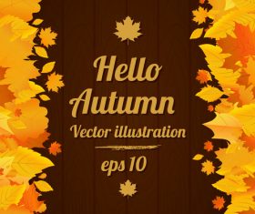 Autumn vector poster with wood background