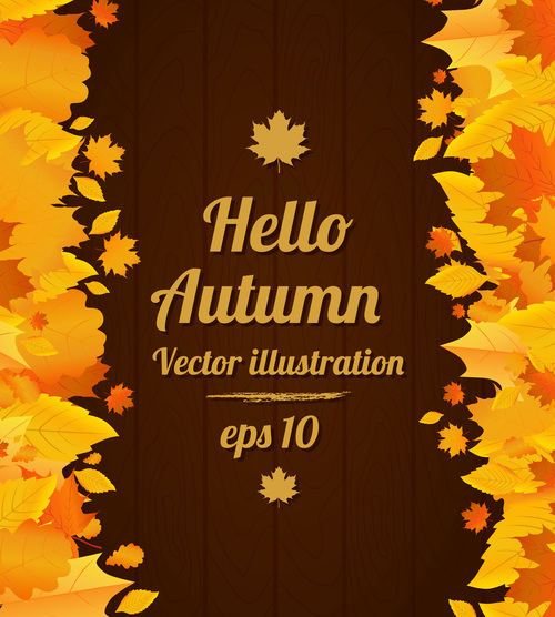 Autumn vector poster with wood background