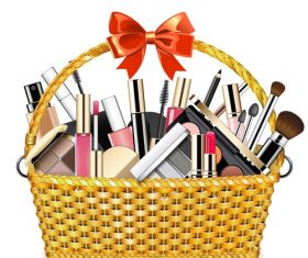 Basket with Makeup Cosmetics vector material