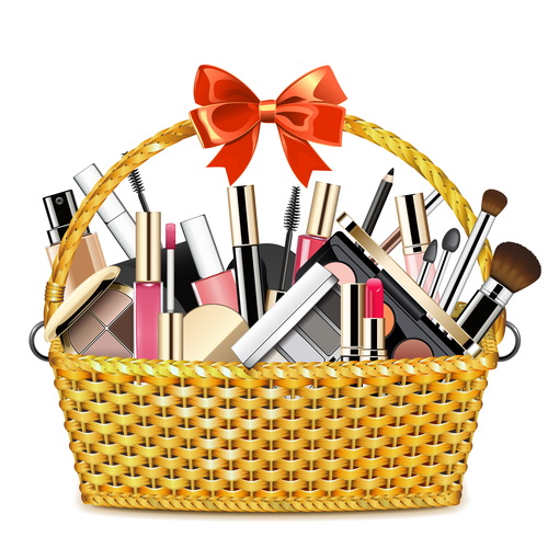 Basket with Makeup Cosmetics vector material