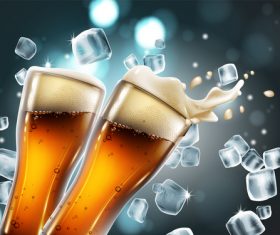 Beer with ice design vector material 01