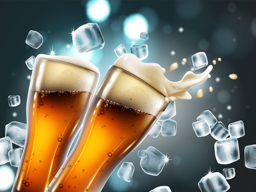 Beer with ice design vector material 01