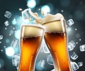 Beer with ice design vector material 02