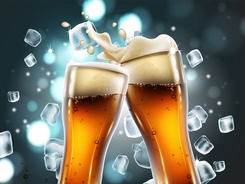 Beer with ice design vector material 02