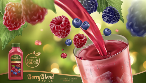 Berry juice adv poster template vector 01
