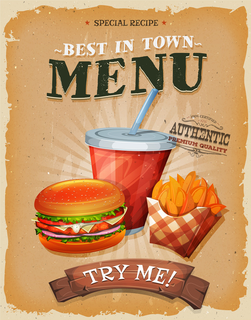 Best to town menu poster template retro vector 01