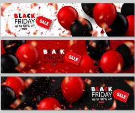 Black Friday sale banenrs with colored balloon vector