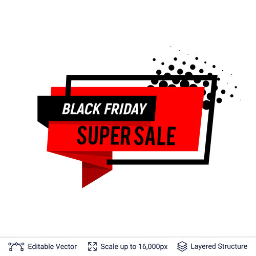 Black Friday super sale banner red vector