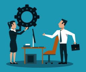 Businessmen team with Internet office vector material 09