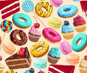 Cake with sweet seamless pattern vector